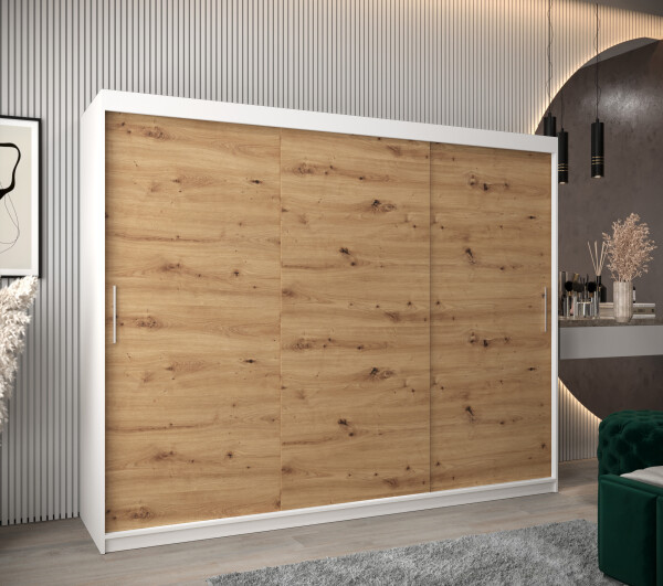 Šatní skříň Abi T0 s posuvnými dveřmi Barva korpusu: Bílá, Rozměry: 250 cm, Dveře: Dub artisan
