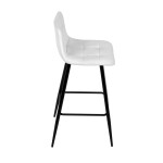 Židle barová, bílá látka, čtyřnohá kovová podnož, černý mat