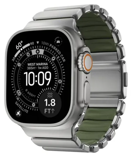 Nomad Stratos Band přírodní titan/zelená / Řemínek / Pro Apple Watch 45/46/49mm / Titan a FKM (NM009568858)