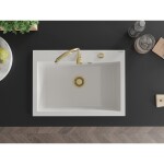 MEXEN/S - Elix granitový dřez 1-miska 700 x 500 mm, bílá, sifon zlatá 6526701005-20-G
