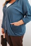 Dámská mikina Plus Size bavlněná oversize s dlouhým rukávem džínová modrá UNI