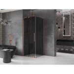 MEXEN/S - Velar L sprchový kout, posuvné dveře 110 x 110, grafit, měď kartáčovaná 871-110-110-43-65