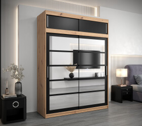 Šatní skříň Abi Ro2 s nástavcem Barva korpusu: Dub artisan, Rozměry: 150 cm, Dveře: Černá