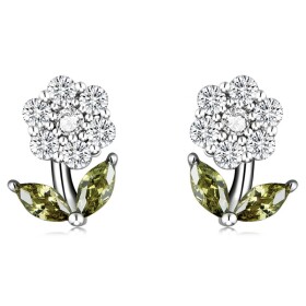 Stříbrné náušnice Amálka - květina, stříbro 925/1000, Bílá/čirá