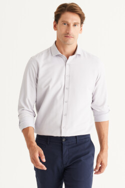AC&Co Altınyıldız Classics Men's Gray Slim Fit Slim Fit Italian Collar Dobby Shirt