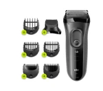 Braun Series 3 3000BT ShaveStyle černá, šedá / Planžetový holicí strojek / 3 hlavice SensoFoil / WetDry / 5 nástavců (3000BT Black/Grey)