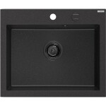 MEXEN/S - Elix granitový dřez 1-miska 600 x 500 mm, černá/stříbrná metalik, sifon černá 6525601005-73-B