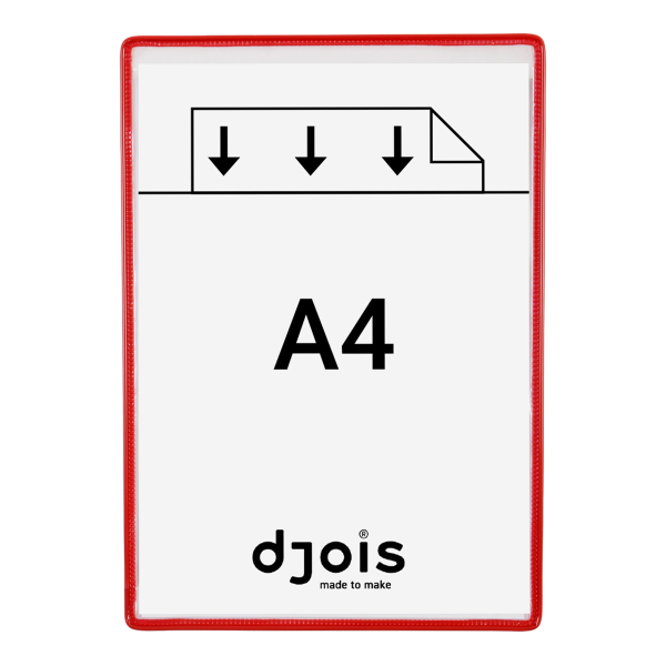 Djois rámeček s kapsou samolepicí, A4, otevřený shora, nepermanentní, červený, 5 ks