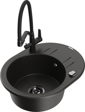 MEXEN/S - Kevin granitový dřez 1-miska včetně baterie Duo, černá/zlatá metalik 6517-75-671701-70-B