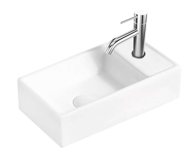 Kielle - Arkas I Umývátko 42x23 cm, bez přepadu, 1 otvor pro baterii vpravo, bílá 30611400R