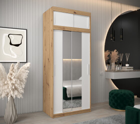 Šatní skříň Abi T1 s nástavcem Barva korpusu: Dub artisan, Rozměry: 100 cm, Dveře: Bílá