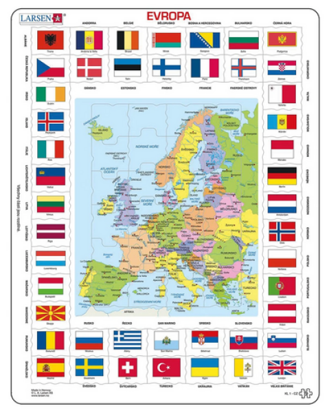 Puzzle Evropa: mapa/Vlajky 70 dílků