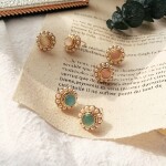 Náušnice s perlou a opálem Christelle - růžový opál, Zlatá