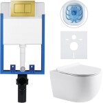 CERANO - Kompletní WC set Profi/Felci - bílá lesklá - WC tlačítko Classic/Zlatá - pro zazdění - 52,5x36 CER-028937
