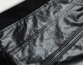 Vypasovaná černá dámská bunda různých spojených materiálů