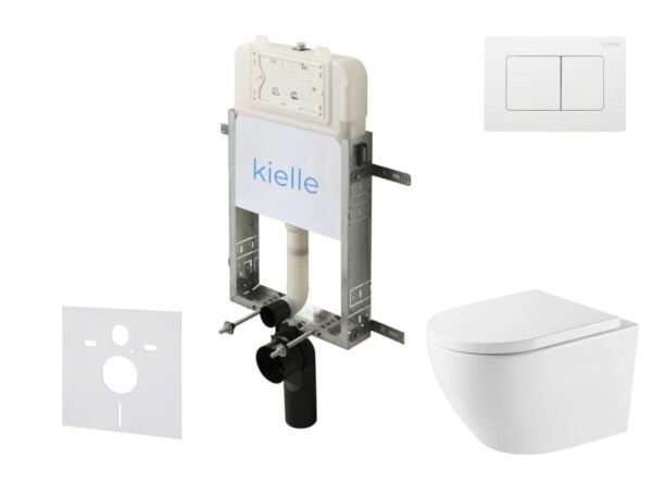 Kielle - Genesis New Set předstěnové instalace, klozetu Oudee, Vortex Rimless+, sedátka softclose a tlačítka Gemini New III, lesklá bílá 30528SZ70
