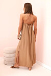 Dlouhé šaty bez ramínek světlý velbloud UNI