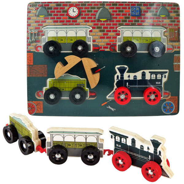 BABU - Dřevěné puzzle vláčky - sada 4 ks - Babu