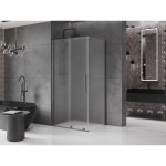 MEXEN/S - Velar sprchový kout, posuvné dveře 90 x 80 cm, dekor, grafit kartáčovaná 871-090-080-31-66