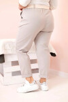 Dámské bavlněné kalhoty Plus Size s páskem tmavě béžová 4XL