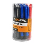 Nůž odlamovací s posuvným tlačítkem, SET dóza 12 ks, 18 mm, ENPRO