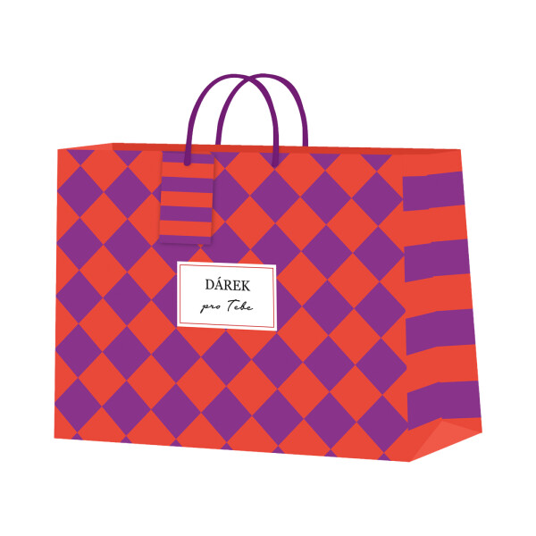 Dárková taška horizontální velká - Fialovo-oranžová šachovnice (32,4 × 12,7 × 26 cm) - Albi