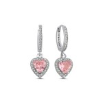 LUNICA Stříbrné visací náušnice RŮŽOVÉ SRDCE 0860