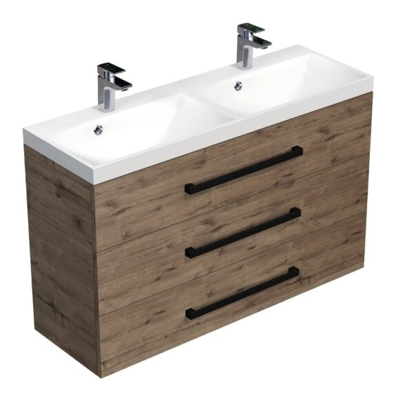 Koupelnová skříňka s černou úchytkou a umyvadlem SAT Cube Way 120x76,5x40 cm dub Wellington mat CUBE2C1203DW CUBE2C1203DW