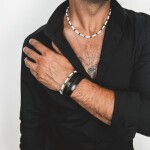 Luxusní pánský náhrdelník s bílým howlitem Antonio, Bílá/čirá 45 cm