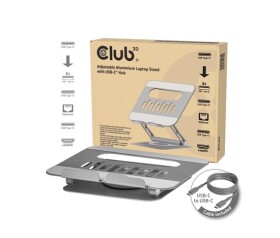 Club3D Nastavitelný hliníkový stojan pro notebook s USB-C hubem na 2xUSB, 1xHDMI, 2xUSB-C, 1xRJ45, 360°, 100W, 4K60Hz