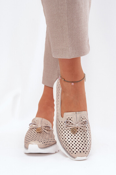 Dámské Kožené Ažurové Polobotky Z Přírodní Kůže D&A LR51-631 Zlaté 41