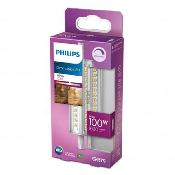 Philips LED žárovka 230 V, R7s, 14 W = 100 W, 118 mm, teplá bílá, A+ A++ E stmívatelná