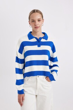 DEFACTO Regular Fit Polo Collar Striped Knitwear Sweater