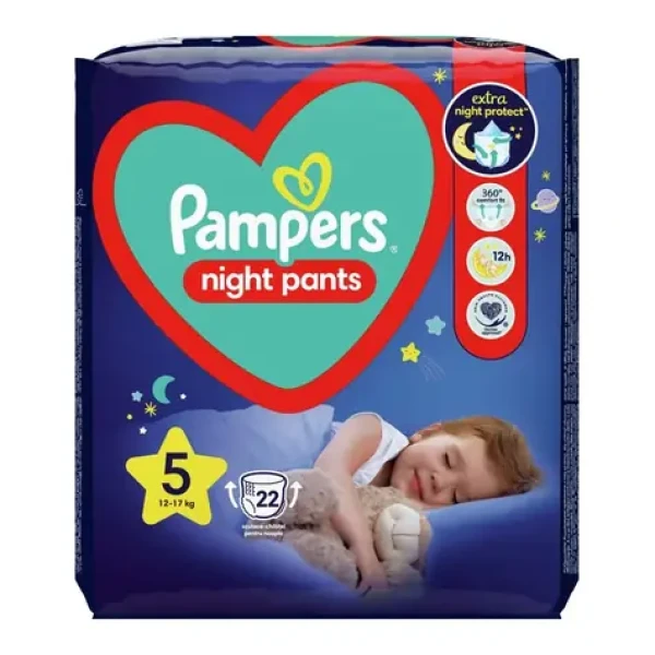 Pampers Night Pants 12-17 kg (22ks) / Plenkové kalhotky / Velikost 5 (12-17 kg) (8006540234730)