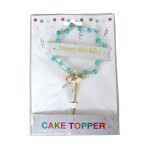 Dortisimo Zápich do dortu zlatý Happy Birthday s modrými korálky