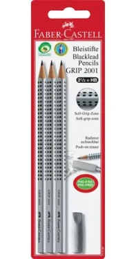 FABER-CASTELL Grip 2001 set Grafitová tužka - HB 3ks + guma (117197)