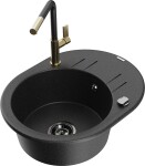 MEXEN/S - Kevin granitový dřez 1-miska s odkapávačem včetně baterie Flora, černá/srebrny metalik 6517-73-670401-57-B