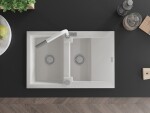 MEXEN/S - Gaspar granitový dřez 1.5 s odkapávačem včetně baterie Flora, bílá 6507-20-670401-02