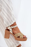 Kožené Sandály Na Podpatku S Pletením Na Páscích Zazoo 40460 Zlaté 37