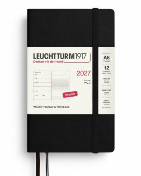 Týdenní plánovač Zápisník Black, Pocket A6 2027, Softcover, anglicky