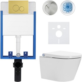 CERANO Kompletní WC set Profi/Cronus Standard - bílá lesklá - WC tlačítko Duo/Zlatá - pro zazdění - 59,3x38,4 cm