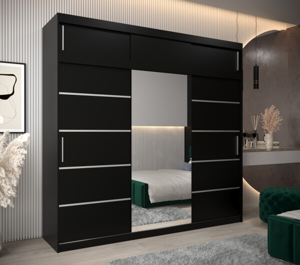 Šatní skříň Abi V2 s nástavcem Barva korpusu: Černá, Rozměry: 250 cm, Dveře: Černá