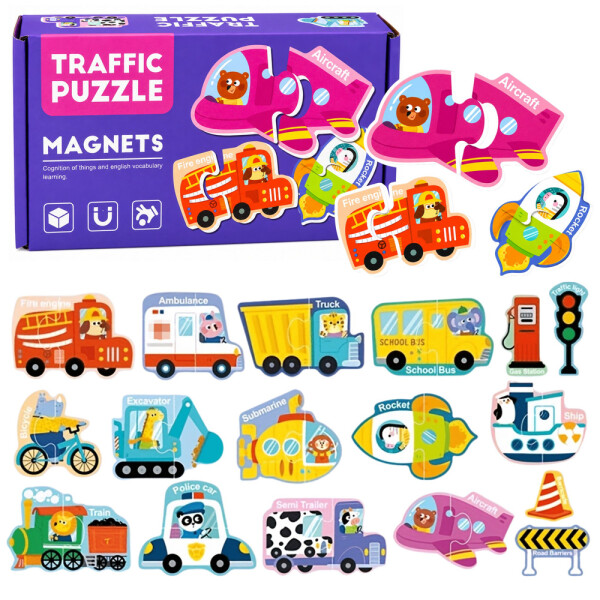 Mamido Magnetické puzzle dopravní prostředky 30 dílků