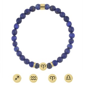 Náramek znamení zvěrokruhu Zodiac Gold - 6 mm lapis lazuli, 12 druhů, 19 cm Ryby (21.2. - 20.3.) Modrá