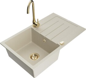 MEXEN - Bruno granitový dřez s odkapávačem včetně baterie Telma, béžová 6513-69-670200-50
