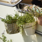 MADAM STOLTZ Závěsný drátěný obal na květináč / košík Antique Brass, zlatá barva, kov