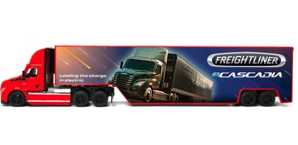 Kovový Freightliner eCascadia s kontejnerem 33 cm - 4 barvy - Sparkys