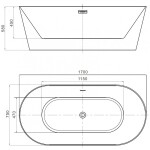 MEXEN/S - Luna Slim volně stojící vana 170 x 75, bílá, sifon a přepad grafit metal 52041707500-95
