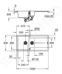 GROHE - Dřezy Kompozitní dřez K400 s automatickým odtokem, 1000x500 mm, granitová černá 31642AP0