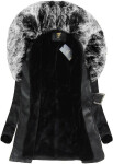 Černo-šedý kabát z ekologické kůže s kožešinovým límcem Libland (LD-5518) odstíny černé XL (42)